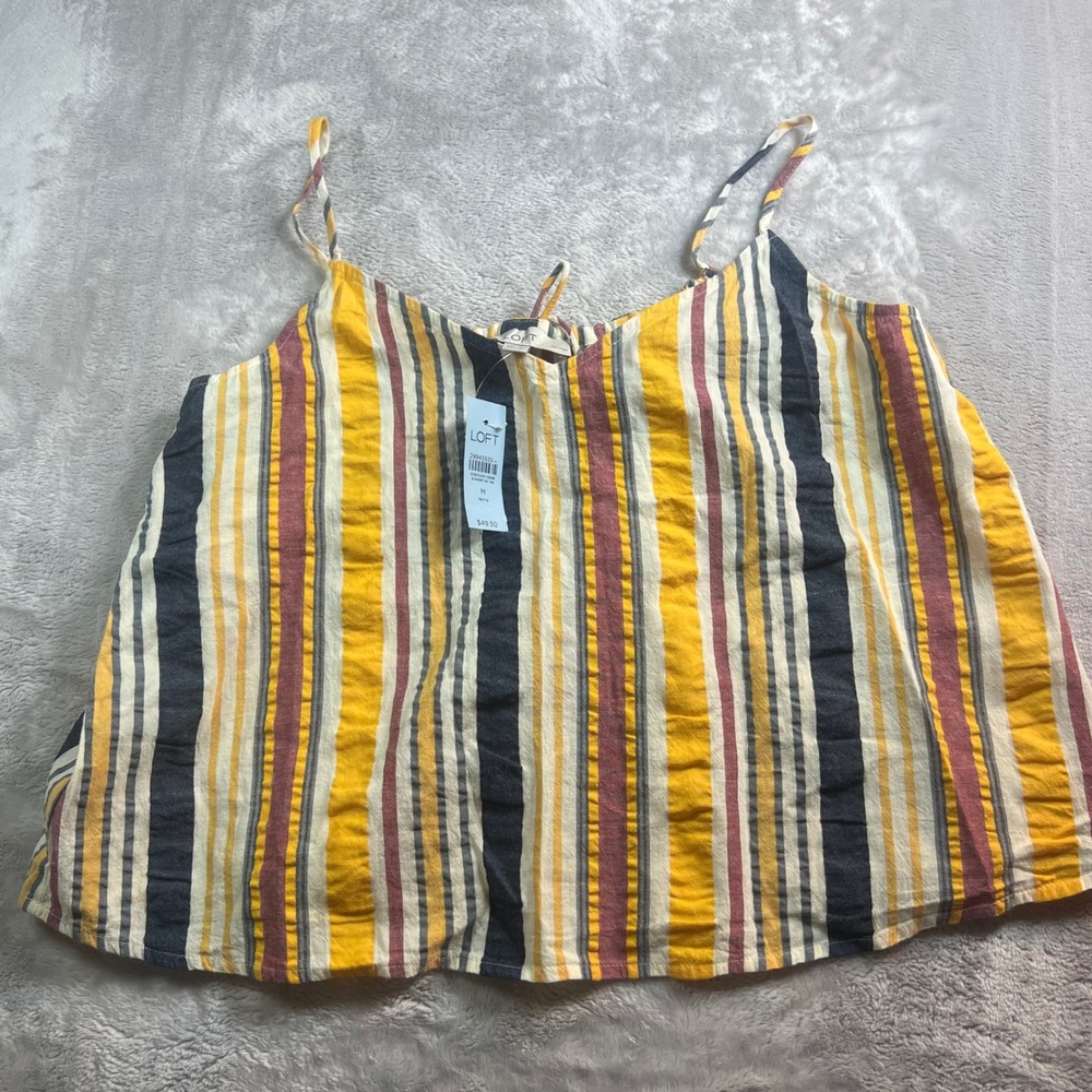 NWT LOFT Women MP Cami Yellow Multi-Color Striped Cotton Strappy Tank Top
